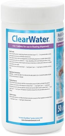 Clearwater 1 kg Multifunction Chlorine Tablets, 4-in-1 Dispenser Tablets (Sanitiser, Stabiliser, Algaecide and Clarifier) for Pools and Hot Tubs, 50 x 20 g, White - View 7