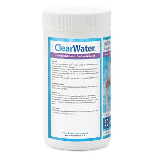 Clearwater CH0019 1 kg Multifunction Chlorine Tablets, 4-in-1 Dispenser Tablets (Sanitiser, Stabiliser, Algaecide and Clarifier) for Pools and Hot Tubs, 50 x 20 g, White - 5