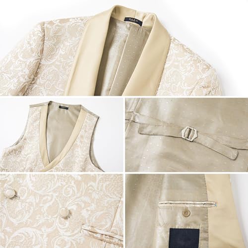 Men's Tuxedo Suits 3 Piece Wedding Prom Suits Embroidered Paisley Blazer Jacket Vest Pants Set for Party,Dinner3
