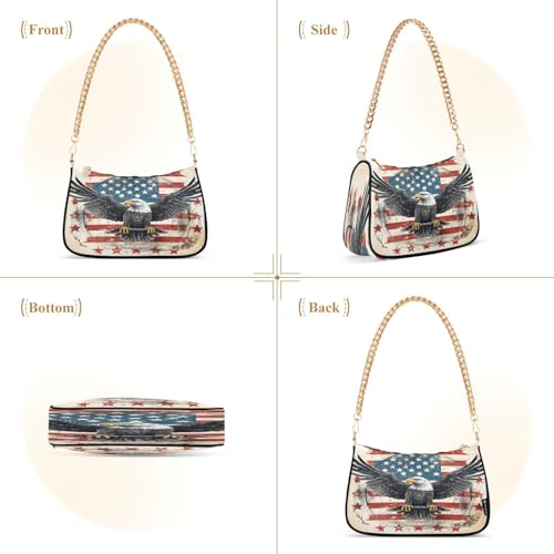 Image of Shoulder Bags for Women American US Flag Independence Day Patriotic Hobo Tote Handbag Small Clutch Purse with Zipper Closure