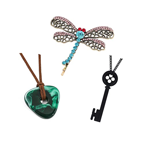 Mullike Coraline Key Pendant Necklace Seeing Stone Necklace Dragonfly Hair Clips Halloween Movie Props Cosplay Costume for Women Men