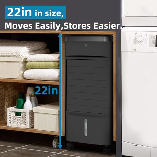 NOMEY Evaporative Air Cooler, 3-IN-1 Air Conditioner Portable for Room w/ 4 Modes & 3 Speed, 12H Timer, 1 Gal Detachable Water Tank, 4 Ice Packs, Remote, 70° Oscillation Air Cooler for Bedroom Indoor by NOMEY - Image 4