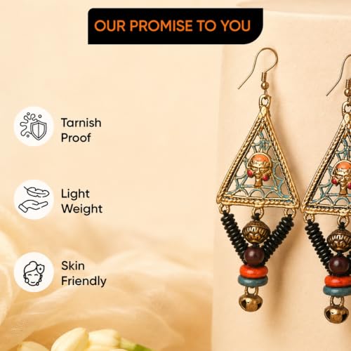 Image of Handcrafted Tribal & Dhokra Art Earrings Collection for Women - Royal Boho Statement Designs in Brass, Wooden, Beaded & Geometric Styles