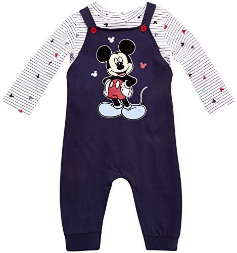 Disney Baby Boys Mickey Mouse 2PC Overall Set - Fleece Romper & Long Sleeve T-Shirt (Newborn/Infant), Size 18M, Mickey Blue