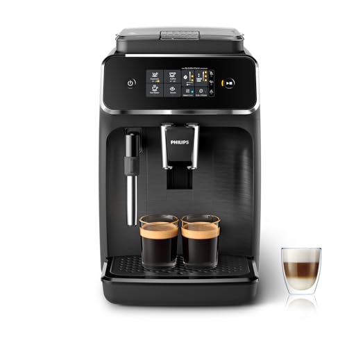 Philips Série 2200 Machine Expresso Automatique – 2 Boissons, Mousseur à Lait Classique, Écran Tactile, Broyeur Céramique, Aroma Seal, Noir Mat (EP2220/10)