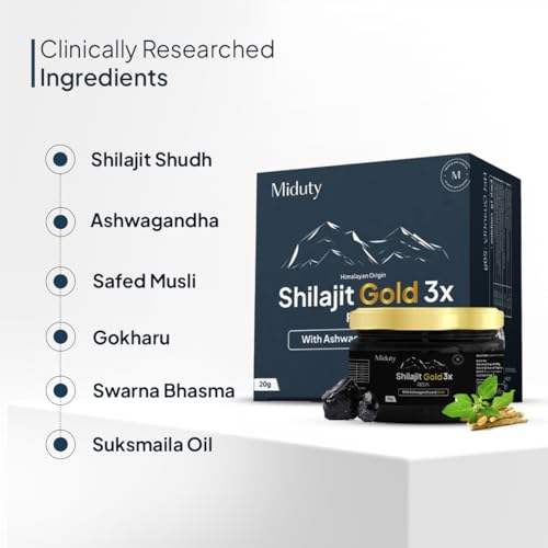 Image of Miduty Shilajit Gold 3X Resin 500-1000mg Serving - Pure Himalayan Shilajit with Gold & Ashwagandha - 100% Ayurvedic - Coffee Free Formula - Lab Tested- 20 grams