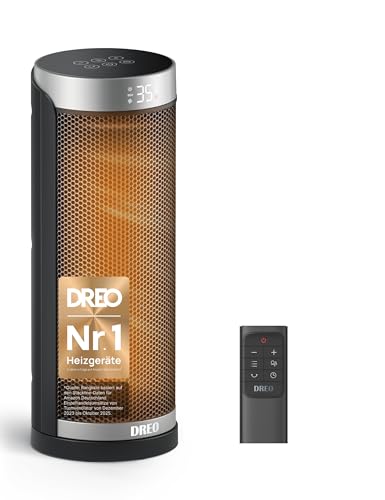Dreo Heizlüfter Energiesparend, PTC Keramik Heizlüfte Leise, 70° Oszillierend Elektroheizung mit Fernbedienung, 12-Std-Timer, 3 Modi 3 Geschwindigkeiten, Überhitzungs-Kippschutz, Solaris Slim H3