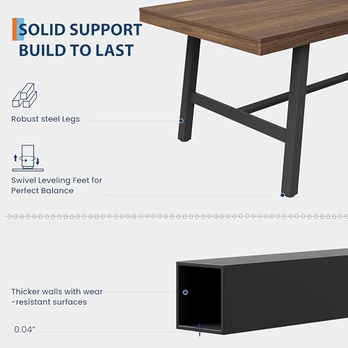 Image of GarveeHome Industrial Dining Table for 2-4, 55 inch Heavy Duty Rectangular Kitchen Table with 2 inchx2 inch Metal Legs, Small Space Dining Table for Kitchen, Dining Room (Brown, 55 inch Non-extendable)