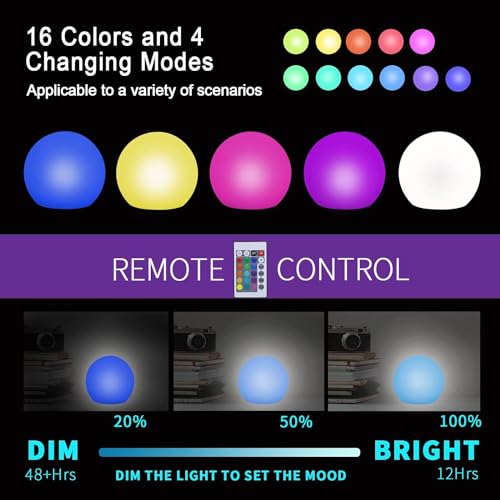 Waterproof 6-Inch LED Floating Pool Lights, Rechargeable Orb Night Light for Kids, 16 RGBW Color-Changing Light Up Ball, Hot Tub Lights, Pool Accessories, Remote Control (1Pack) - Image 4