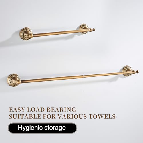 Image of Wall Mounted Bathroom Towel Rack, Towel Bar Adjustable 15.5 to 27.5 Inch Antique Brass Pattern Carving,Brushed Bronze