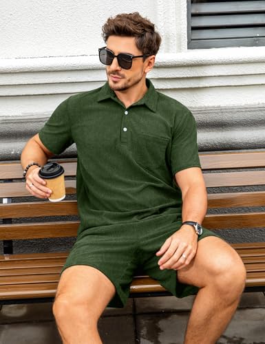 Image of ZAFUL Men's 2 Pieces Sets Outfits Summer Beach Set Short Sleeve Button Down Zip Up Shirt And Short Sets