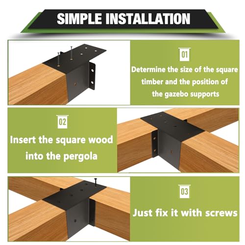 4-Pcs-Pergola-Brackets-4×4-Actual-36-x-36Rafter-Post-Brackets-Pergola-Kit-Gazebo-Brackets-Wall-Mount-Bracket-Kit-for-Wood-Posts-Pergola-Post-Connector-or-Deck-Railing 4 Pcs Pergola Brackets 4×4 Actual 36 x 36Rafter Post Brackets Pergola Kit Gazebo Brackets Wall Mount Bracket Kit for Wood Posts Pergola Post Connector or Deck Railing
