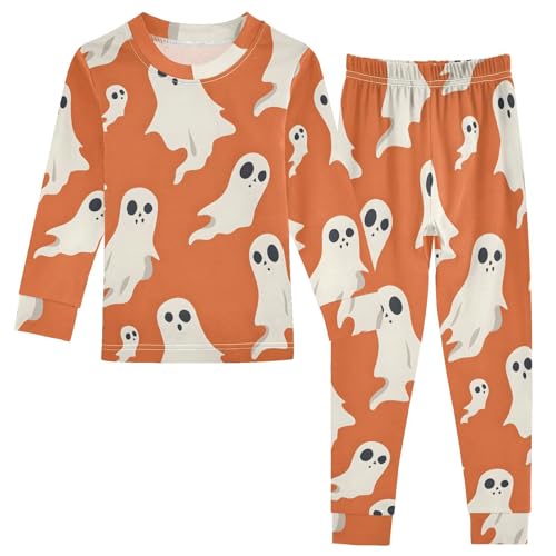 Pajama Sets Long Sleeve Ghostly on Orange Background Soft Comfy Sleepwear 2 Piece PJS 3-8T