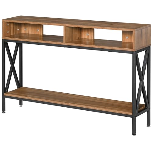 HOMCOM Table Console Table d'Entrée Industriel Multi-rangements 120 x 23,5 x 75 cm Bois Noyer