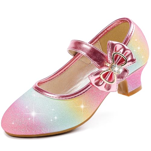 Image of Dufannie Girls Dress Shoes Low Heel Princess Flats Mary Jane Flower Wedding Party Glitter Shoes for Kids Toddler