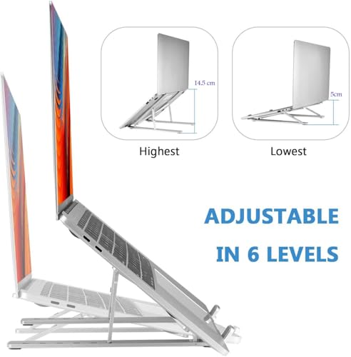 Image of Adjustable Laptop Stand with Detachable Cooling Fan | Foldable Portable Laptop Holder | Adjustable Height & Angle Ergonomic Stand for Laptops, Notebooks & Tablets | Multi Color Notebook Stand