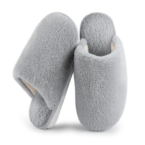 Fluffy Slippers Women,Memory Foam Ladies Slippers for House,Cosy Women's Slippers Faux Fur Lined,Anti-Slip Mens Womens Slippers Outdoor Shoes,Plush Home Slippers for Women,Winter Christmas Gifts