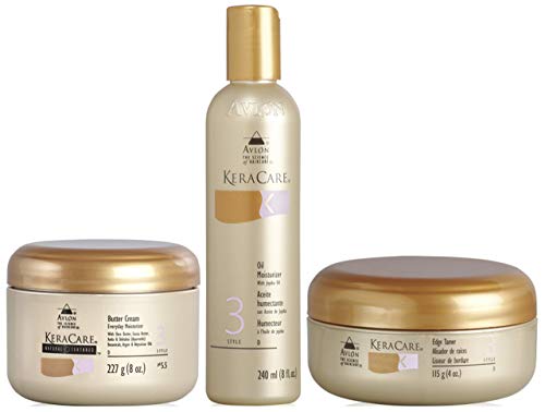Avlon Keracare Natural Textures Butter Cream 227g, Oil Moisturizer with Jojoba Oil 240ml & Edge Tamer 115g