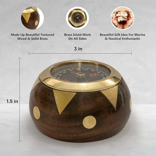 Brújula de Escritorio de Latón y Madera Artesanal miniatura 3