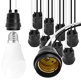 DALQUIS 10 Pcs Black E27 Waterproof Lamp Socket Pigtail Holder with 10cm Wires, 250V 660W Fully Sealed Rainproof Base for LED Lamps, Indoor/Outdoor Use