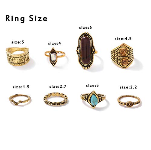 Campsis 8Pcs Gold Turquoise Ring Sets Joint Knuckle Rings Flower Mid Ring For Women And Girls #TOP1