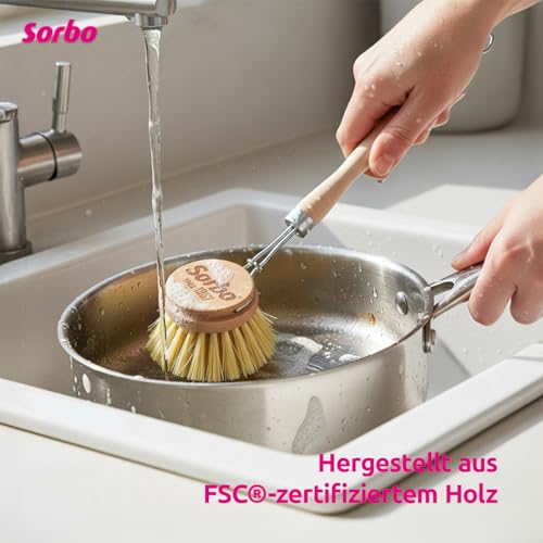 Foto von Sorbo Spülbürste Holz/Tampico – Holzspülbürste aus FSC-Holz mit festen Tampico-Borsten, Metallhaken zum Aufhängen, ergonomische Form
