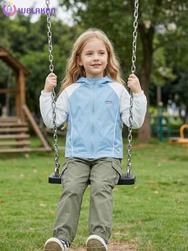 Image of WELAKEN Lightweight Jacket for Girls Kid Teen Waterproof Windbreaker Hooded Rain Coats with Pockets