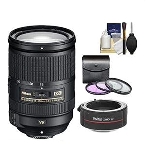Nikon 18-300mm f/3.5-5.6G VR DX ED AF-S Nikkor-Zoom Lens with 3 (UV/FLD/CPL) Filters + Teleconverter + Accessory Kit