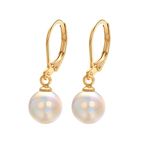 Vissen Dormeuses Boucle D'Oreille Pendante Perle Femme Anneaux Plaqué Or Couleur Blanche Boucle...