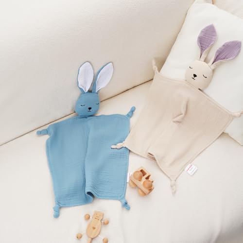 Image of WoodFe Muslin Loveys for Babies，Lovies for Babies Gifts,Security Blanks for Baby Boys and Girls,Bunny Lovey