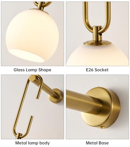 Image of Glass Globe Wall Sconces Set of 2, Battery Operated Wall Light with Remote, Indoor Wireless Dimmable 12RGB Colors Light Bulbs for Bedroom Living Room Hallway(Brass)