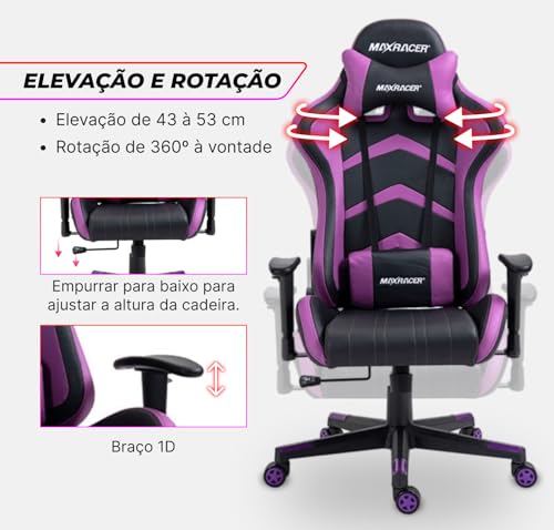 MAX RACER - Cadeira Gamer Aggressive - Poltronas Gamer de Aço, Cadeira Ergonômica para Jogos - Até 1