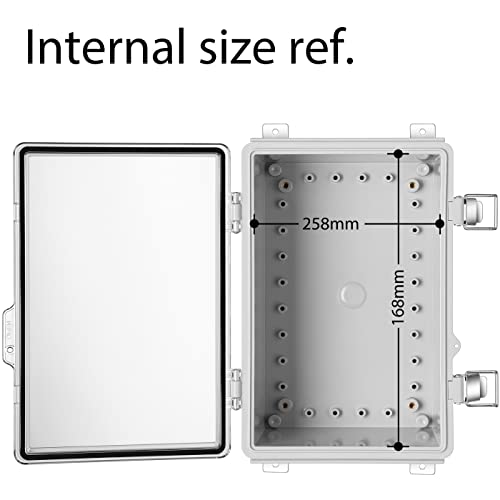 Image of Gratury Junction Box, Hinged Transparent Cover Stainless Steel Clip IP67 Waterproof Plastic Enclosure for Electrical Project Includes Mounting Plate and Wall Bracket 290�190�140mm (11.4 inch�7.5 inch�5.5 inch TC)