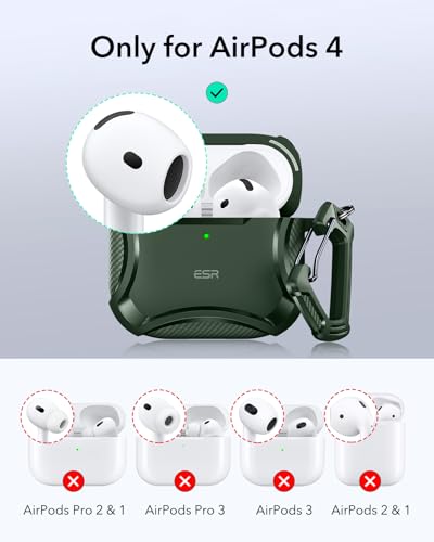 Image of ESR for AirPods 4 Case, Compatible with AirPods 4th Generation Case (2024), Compatible with MagSafe, Powerful Drop Protection, Magnetic Lid, Cyber Series, Green
