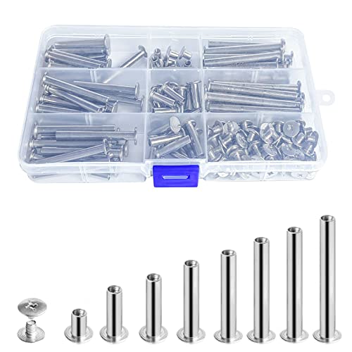 Hotusi Phillips Chicago Posts Binding Screws Assortment Kit,8 Sizes Of Round Flat Cross Head Chicago Screw Buttons Posts Rivets Stud Metal Screw For Diy Leather Craft And Bookbinding-M5 (80 Sets) #TOP24