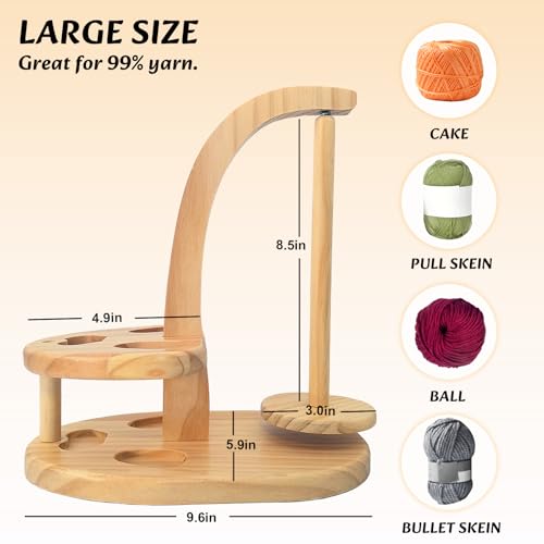 Yarn Holder for Crocheting, Wooden Yarn Ball Holder, Yarn Spinner with Magnetic, Pendulum Yarn Dispenser, Crochet Gift for Knitting Lovers (Upgraded Natural) — view 6