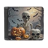 LDGSUPH Funny Pumpkin Lamp Skull Leather Wallet Slim Bifold Wallet Billfold Purse Fashion Credit Card Holder Front Pocket Wallets for Adult