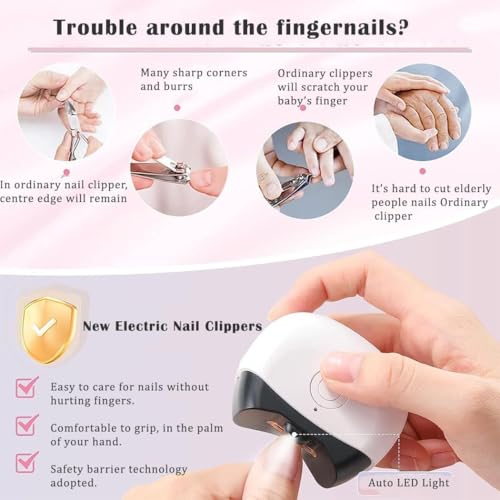 Image of Electric Nail Clipper for Adults & Kids - Rechargeable, Safe & Painless Nail Trimmer With LED Light, Automatic Nail Cutter for Fingernails (BLUE)