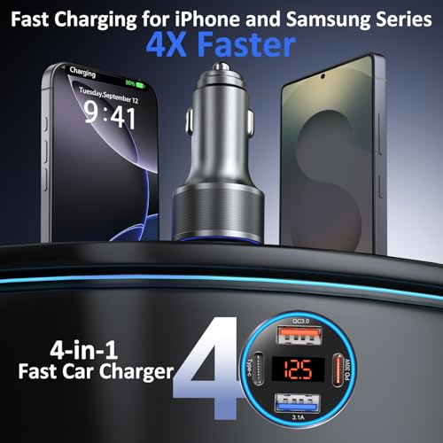 Image of USB C Car Charger with Voltage Display, 3 Pack 65W Super Fast Charging Car Phone Charger Dual USB-A & USBC Cargador Carro Cigarette Lighter Adapter Volt Meter for iPhone,Samsung,Tablet,Android-Gray