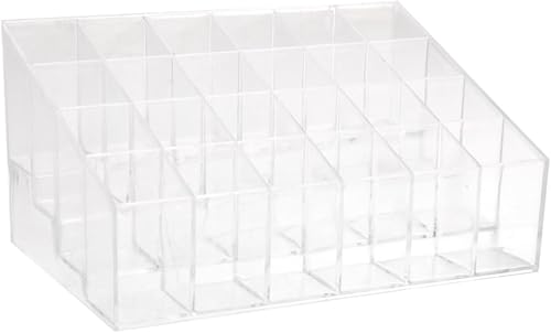 IWOWHERO Organizador de exhibición de lápiz labial, estante de almacenamiento de lápiz labial acrílico con 24 ranuras para cosméticos y maquillaje