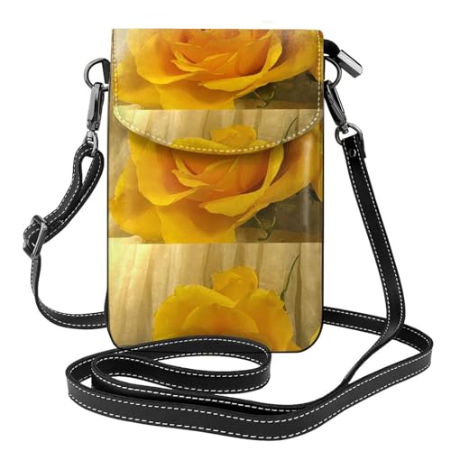 Petit sac bandoulière pétales de rose jaune et porte-téléphone femme en cuir PU
