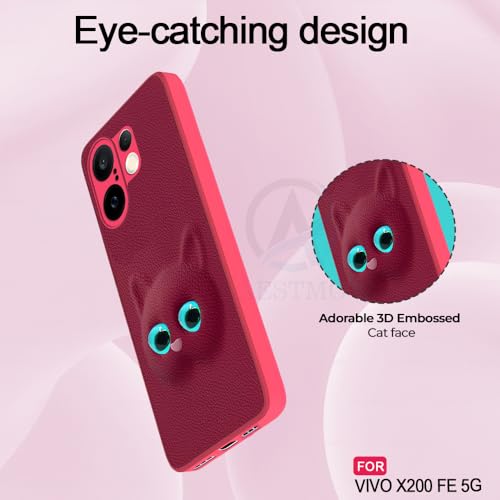 Image of AESTMO Back Case Cover for Vivo X200 FE 5G Back Cover | 3D Cat Cover | Leather Finish | Full Body Protection | Camera Protection Back Cover for Vivo X200 FE 5G (Pink)