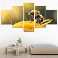 SIGNWIN 5 Panel Canvas Wall Art Bee Closeup Colorful Decorative Elements Fine Art Home Office Insects for Home Decorations Ready to Hang - 60
