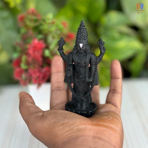 Image of Tirupati Balaji Idol for Car Dashboard, Venkateswara Swamy murthi, Vaastu Advised Balaji Statue - Tirupati Balaji Murti Idols for Pooja Room (Black 11 CM)