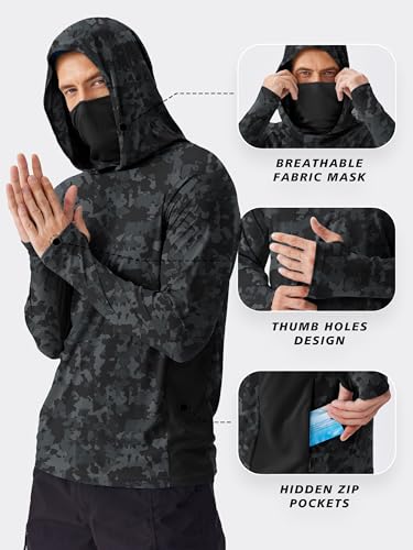 Image of PINSPARK Men's Sun Protection Hoodie with Mask UPF 50+ UV Long Sleeve Shirt Men Rash Guard Performance Fishing Hiking Shirt