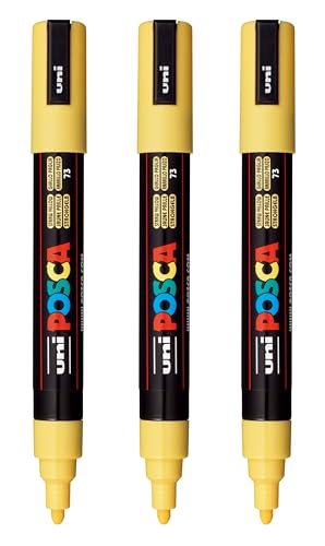 Image of posca PC-5M Water-Based Paint Markers, Reversible Medium Tip (1.8-2.5mm), Straw Yellow, 3 Count
