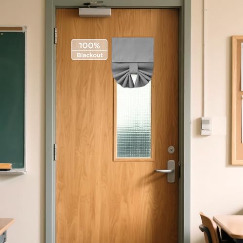 NICETOWN Lockdown Shade Classroom Door Curtains, Privacy Small Window Curtains, 8 x 36 Inch Long French Door Blind for Front, Tie Up Shades Window Cov