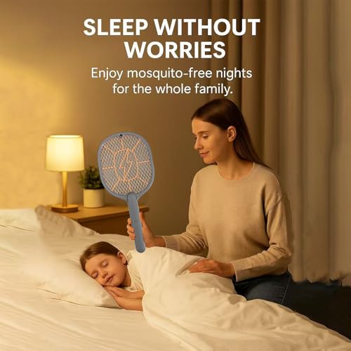 Image of 2-Pack Electric Fly Swatter - Battery Powered Mosquito & Bug Zapper Racket with Safe Mesh & Wall-Mount Design for Indoor and Outdoor Use (Black & Gray)