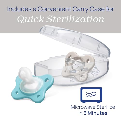 Image of Chicco PhysioForma Dual Soft Orthodontic Pacifier for Babies 6-16 Months, 100% Soft Silicone, Supports Breathing, One-Piece Design, Included Sterilizing Case, BPA Free, 2-Pack, Grey /Ultramarine
