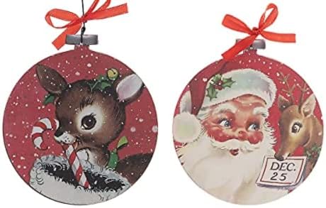Nostalgia Christmas Ornament Set, Vintage Holiday Retro Decor, Nostalgic Hanging Tree Decorations by Christmas Market Ornaments (2 Pieces) - Reindeer Candy Cane & Santa